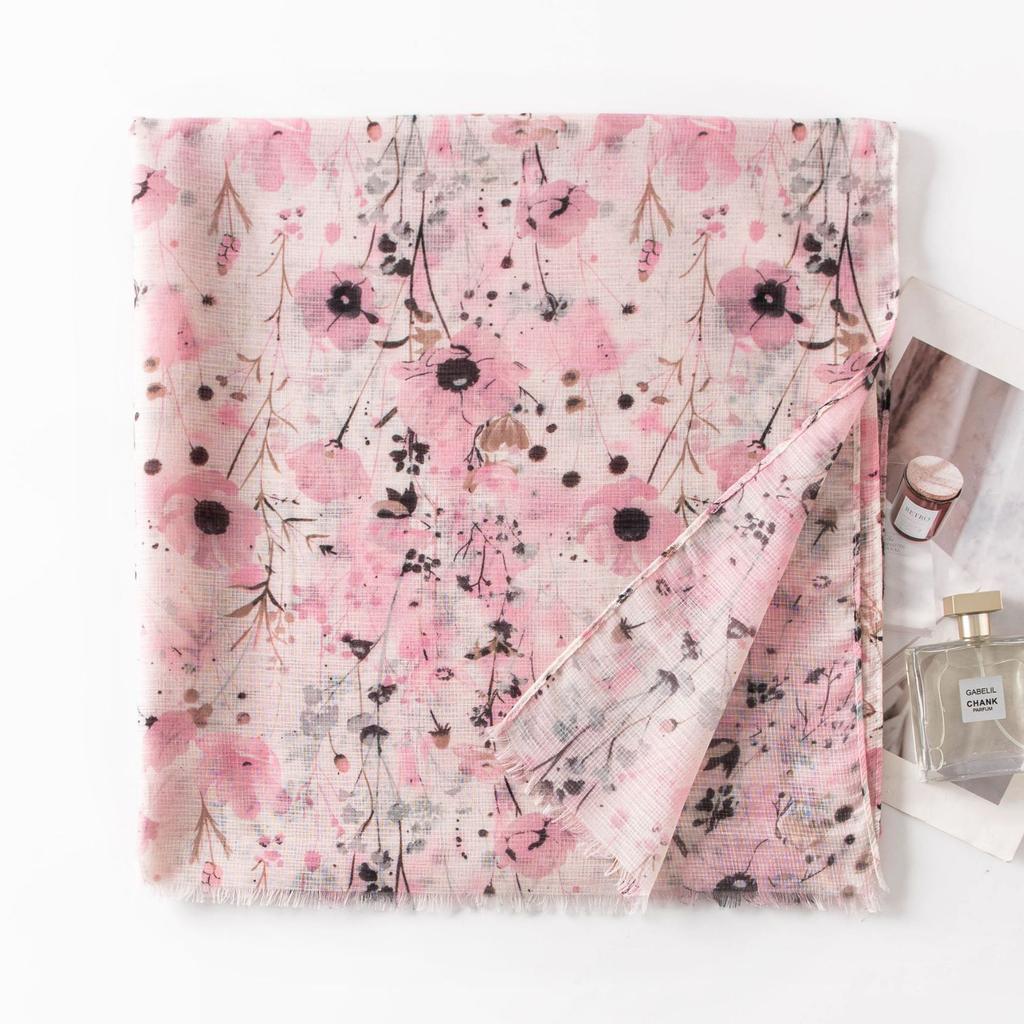 Silk scarf women spring and autumn floral thin printed long scarf travel beach towel spring and summer sun protection shawl