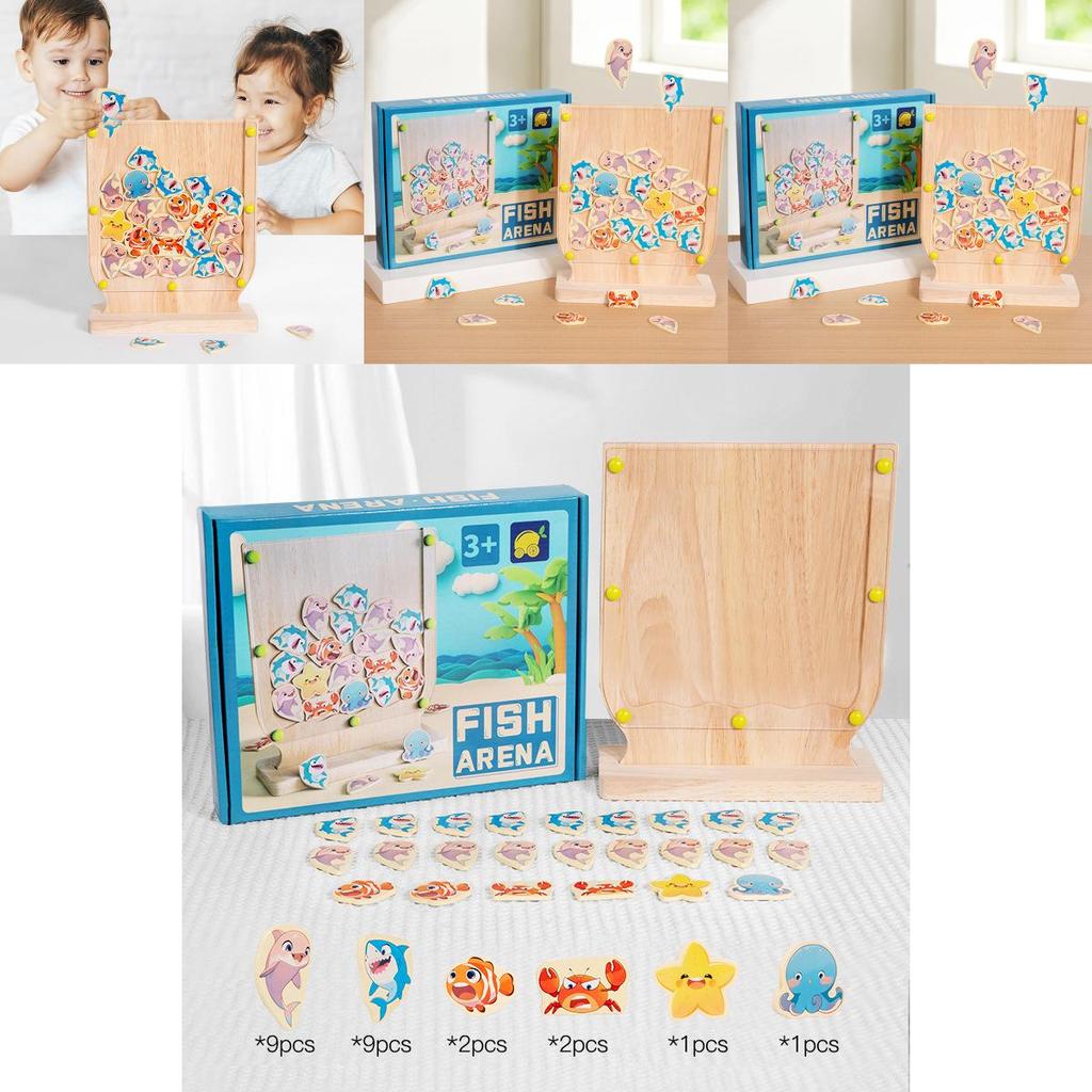 Wooden Kids Puzzle Toy Ocean Fish Battle Game For Cognitive Development And Play