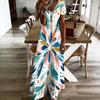 Women Plus Size V Neck Short Sleeve Printed Straight Maxi Dress