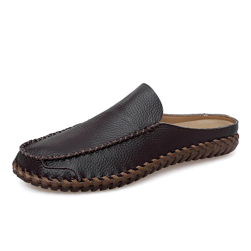 

Men s Plus Size Genuine Leather Outdoor Half Slippers - Breathable, Fashionable, Closed Toe Casual Footwear for Summer 38 темно-коричневого кольору