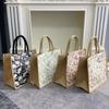 Borsa a mano da donna grande capacità borsa tote in lino per il lavoro borsa con cerniera cinese retrò borsa in tela per donne