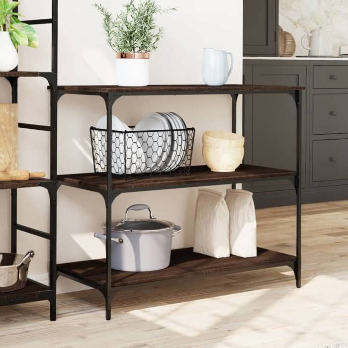 VidaXL Kitchen Cart, Storage Shelf, Service Trolley with Wheels, Home Organizer, Brown Oak 842325