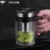 WANXIANG Doppelwandige Glas-Teetasse mit Henkel und Deckel
