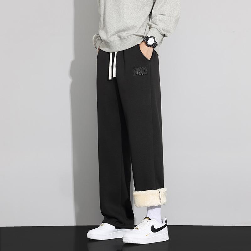 

Мужские брюки из овчины с подкладкой из бархата - Зима 2024 Повседневные прямые брюки для мальчиков 3XL чёрный