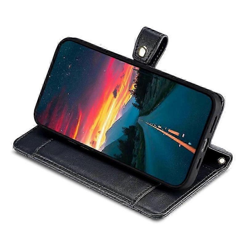 For Samsung Galaxy S25 FE Leather Case Zipper Pocket Wallet Phone Cover with 2 Straps