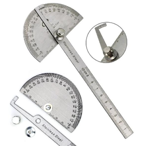High Precision Stainless Steel Protractor Angle Gauge 180 Degrees 0-10CM Adjustable Semicircle Protractor Angle Measuring Tool