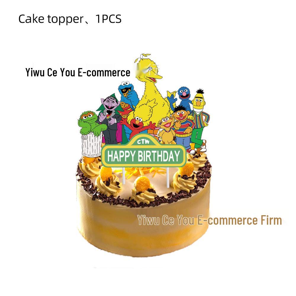 

Украшения для вечеринки «Улица Сезам»: Набор баннеров-флажков, топперов для торта и воздушных шаров