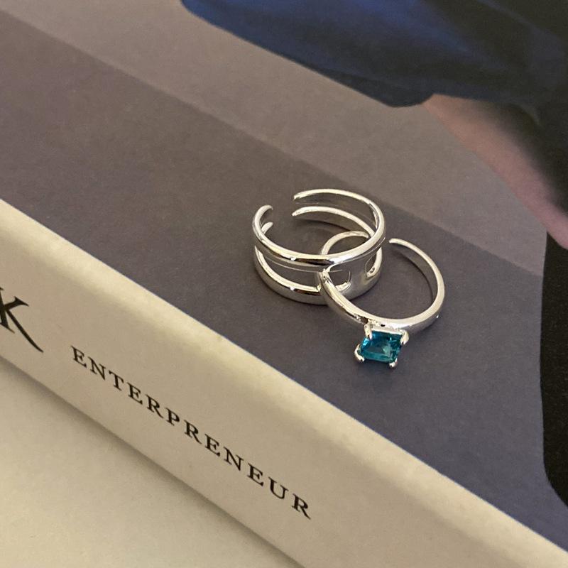 And Unique Stylish Blue Zirconia Ring For Women With Double Layer Design And Geometric Shape