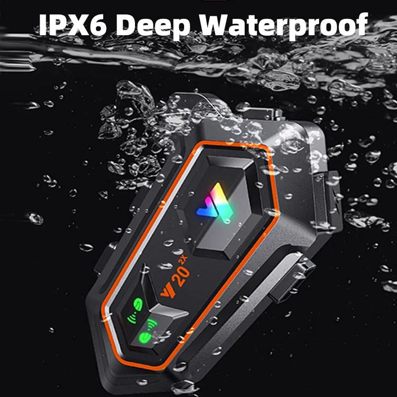 Y20-2X Motorcycle Helmet Bluetooth Headset 2-Riders Intercom 1000M RGB Light IPX6 Waterproof BT5.0 Voice Assistant Music Player