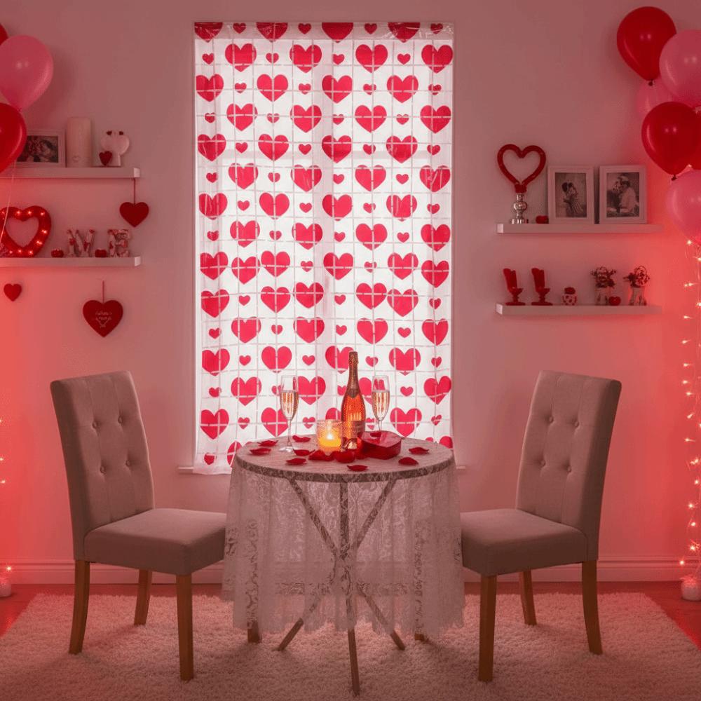 Heart Pattern Love Rain Curtain Hanging Self-adhesive Valentine's Day Party Backdrop Easy To Install Foldable Photo Booth Props