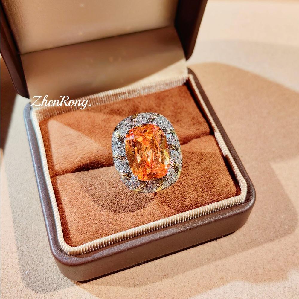 Chinese Red Women Jewelry Set Luxury Gold Necklace Champagne Stud Earrings High Carbon Diamond Ring Gemstone Fashion Gift