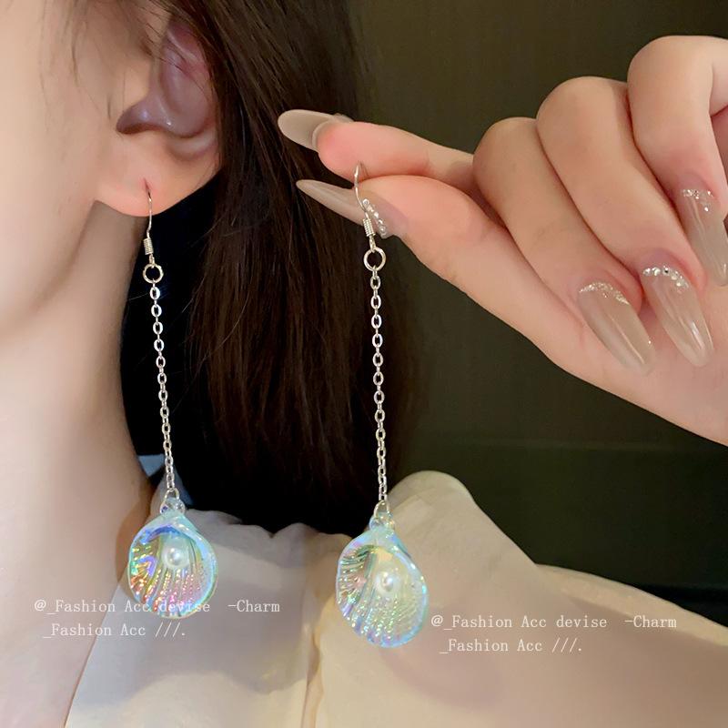 Silver needle mermaid ji shell pearl earrings ins fashion high-end stud earrings niche sweet temperament earrings