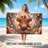 Highland Cow Theme Quick Dry Beach Towel Custom Name Text Print Large Sand Resistant Towel Beach Vacation