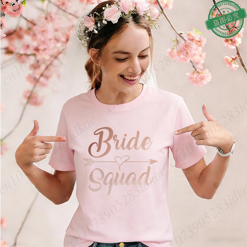 Team Bride Squad Matching T-Shirts, Arrow Heart Graphic Tees, Short Sleeve O Neck Tops for Bachelorette Party & Bridal Shower