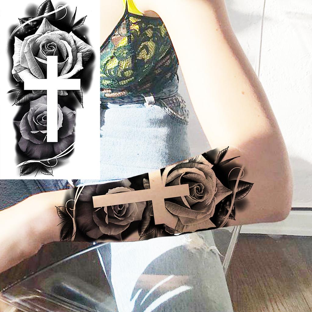 Scorpion Rose Flower Temporary Tattoos For Women Adults Realistic Vampire Wolf Scary Snake Crown Fake Tattoo Sticker Arm Tatoos