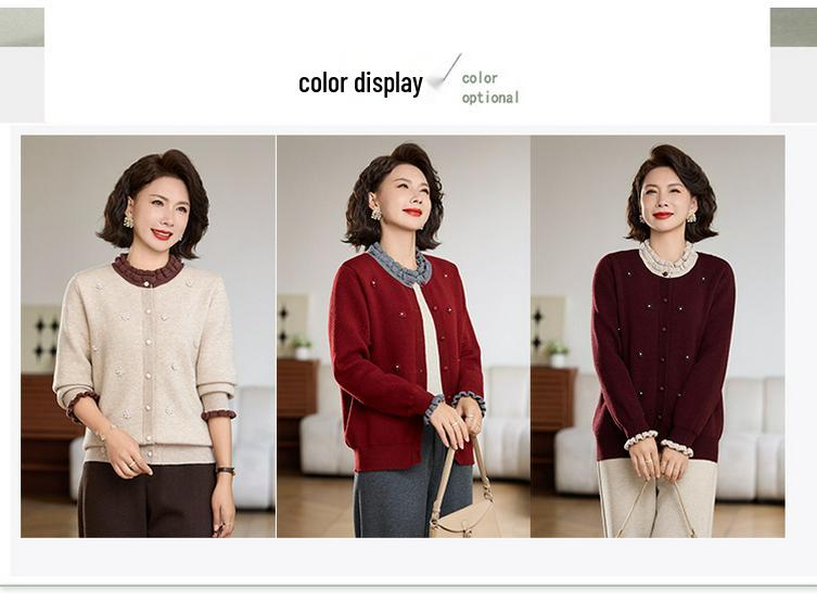Stylish Velvet Cardigan for Middle-Aged & Elderly Women - Autumn/Winter Thick Warm Sweater
