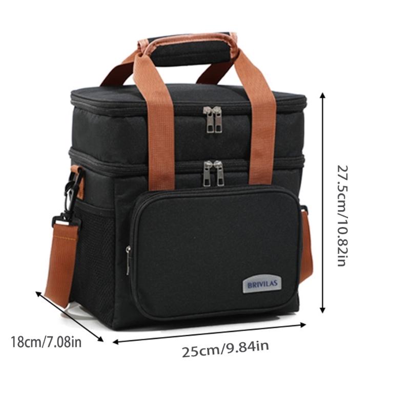 Expandable Double Deck Lunch Box Thermal Leak Proof Food Bag with Oversized Cup Pocket and Adjustable Strap