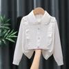 Girls Ruffled Collar Long Sleeve White Blouse Kids Elegant Lapel Button Down Shirt