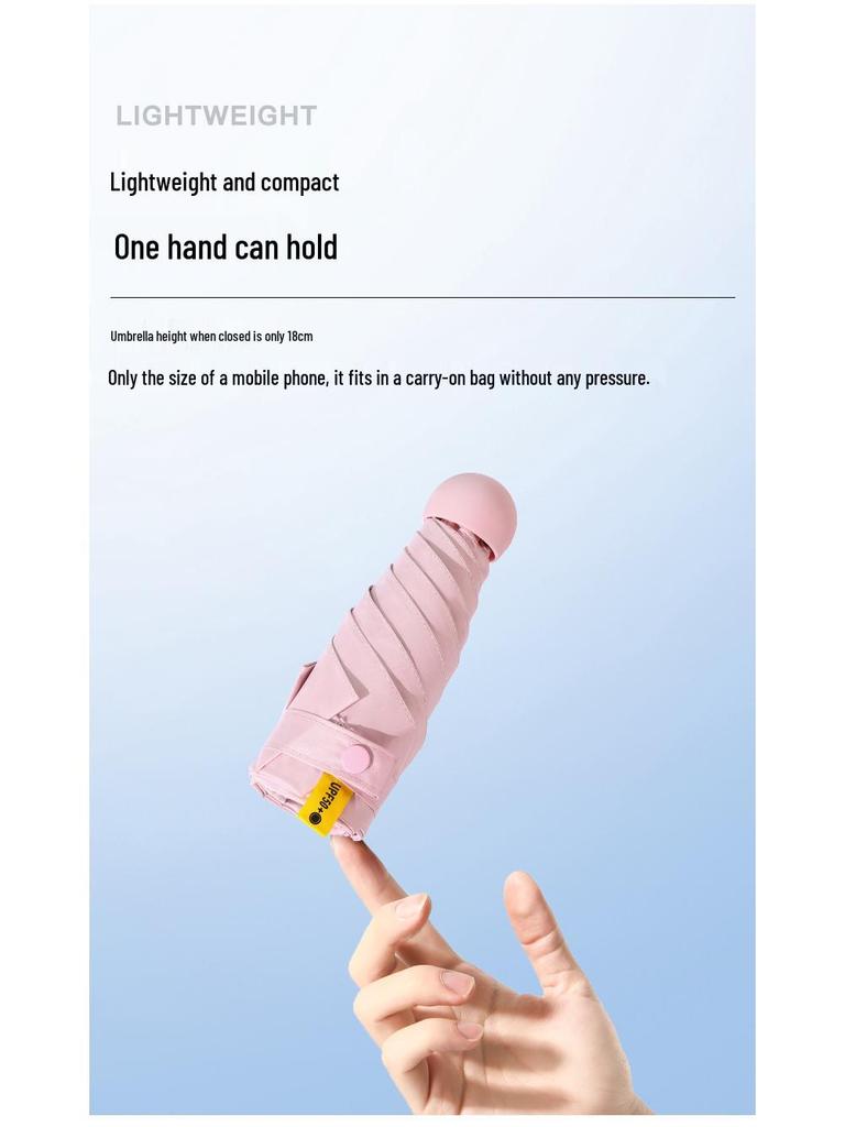 50% Off Mini Portable Capsule Umbrella - Ladies' Gift, Custom Print, Black Glue Sunshade Parasol