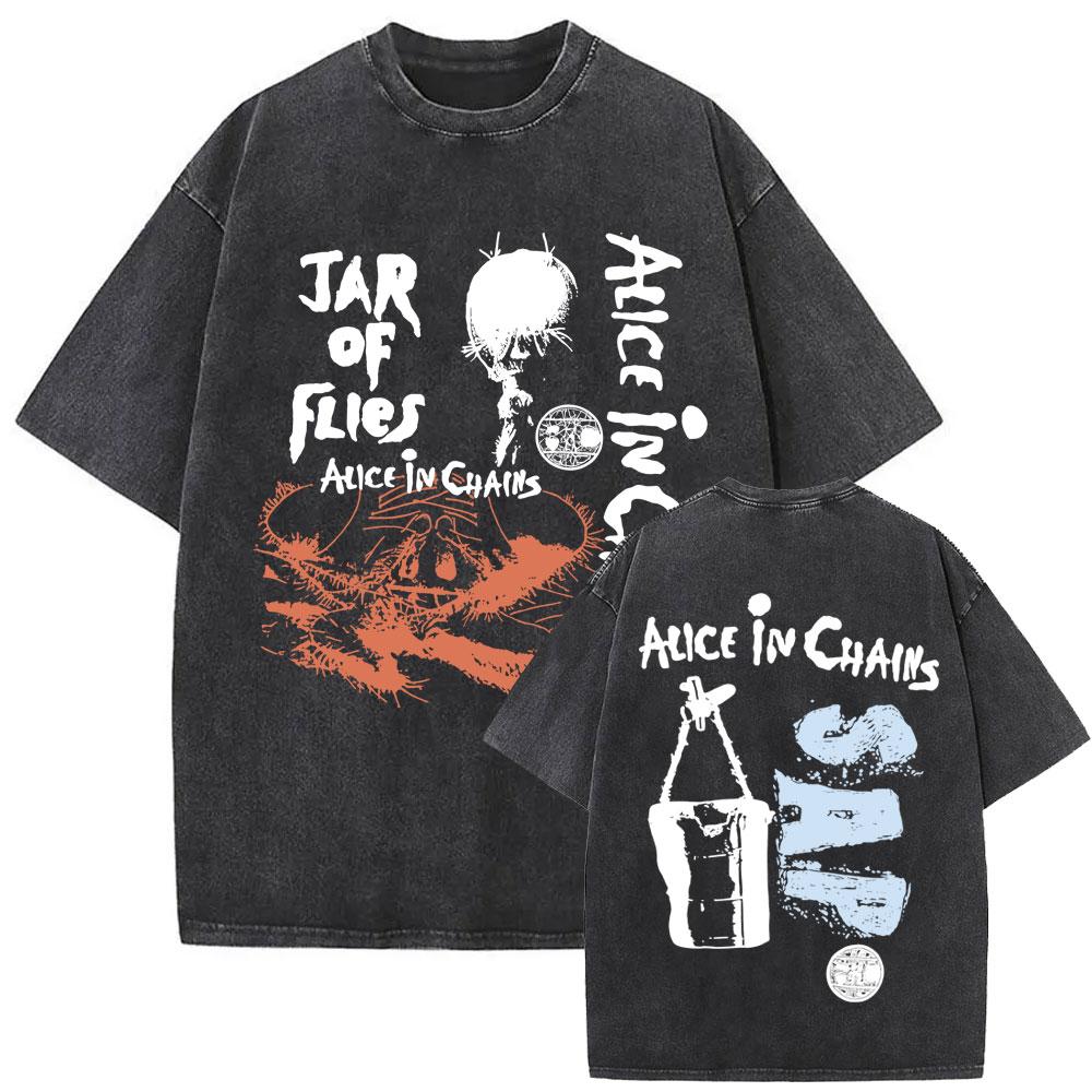 Washed Vintage Rock Band Alice In Chains Jar of Flies Graphic T-shirt Men Women Gothic Punk Street Oversized T Shirts Streetwear