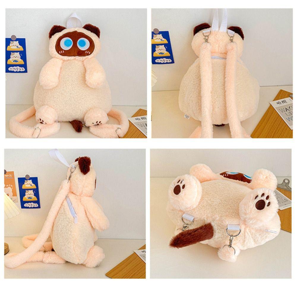 Doll Toy Cartoon Backpack Big Eyes Cat Funny Plush Toy Bag Casual Plush Cat Shoulder Bag  Women