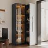 Multifunctional Cabinet 160 Cm High – Bookshelf and Display Cabinet Tempered Glass Doors, Aluminum Frame, 1 Door, 1 Side Drawer, Casters, LED Lighting