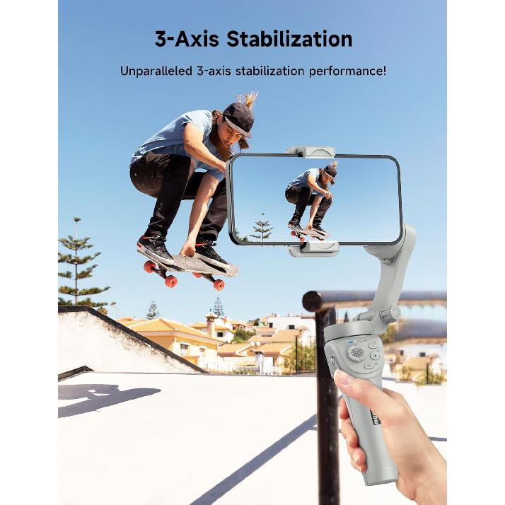 Gimbal Stabilizer for Smartphones, 3-Axis Phone Gimbal, Intelligent Gimbal with Face/Object Tracking, Portable and Foldable, Vlogging Stabilizer for