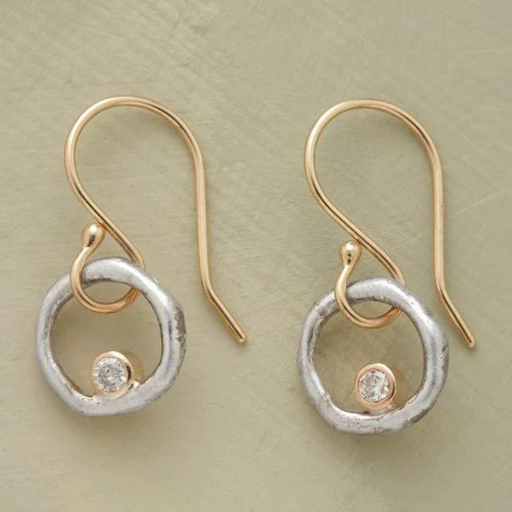 Minimalist Irregular Hollow Circle Zircon Inlay Two-color Dangle Earrings Gold Color Women Daily Wear Fashion Retro Jewelry Gift