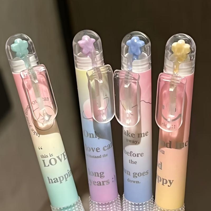 1 Set Gel Pen of Four Star-Shaped Press Pens, Gradient Color Star-Shaped Pen Cap Transparent Pen Clip, Granular Non-Slip Pen Grip Comfortable Grip