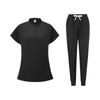 Women's Quick Drying Fabric Solid Color V-neck Pocket Short Sleeved Pants Set Workwear