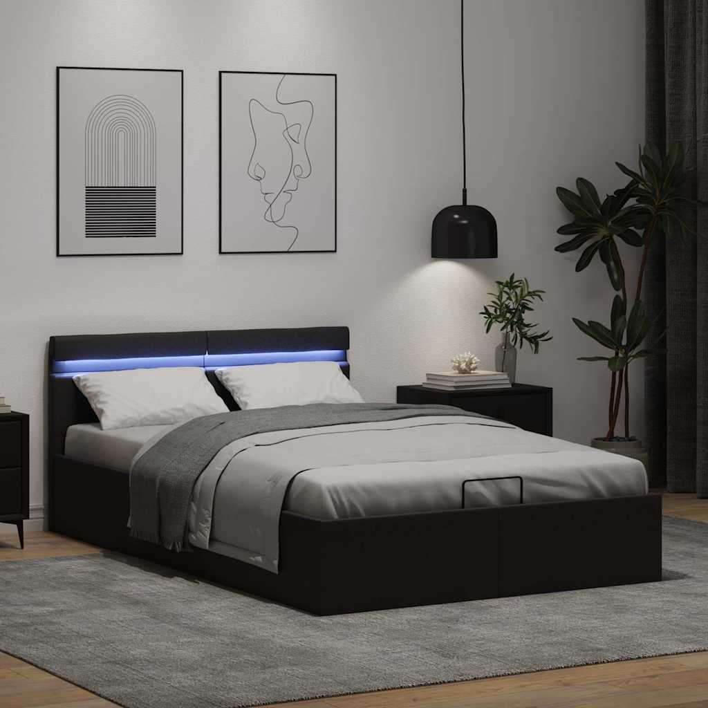 Hydraulic Storage Bed with LED Lighting Faux Leather 140x200 cm