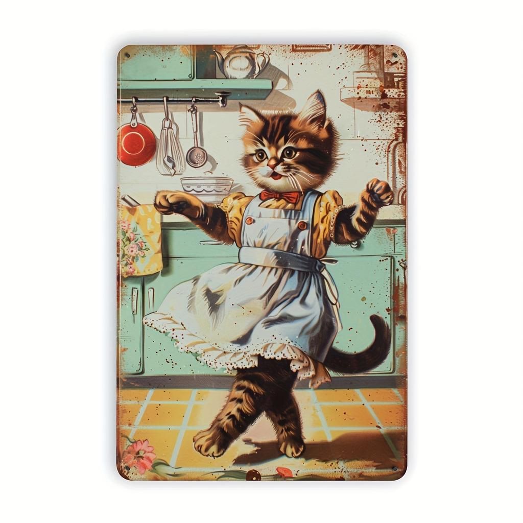 Charming Dancing Cat Metal Tin Sign Perfect for Home Bar Cafe Garage Decor Durable Iron Wall Art Easy to Hang Cat Tin