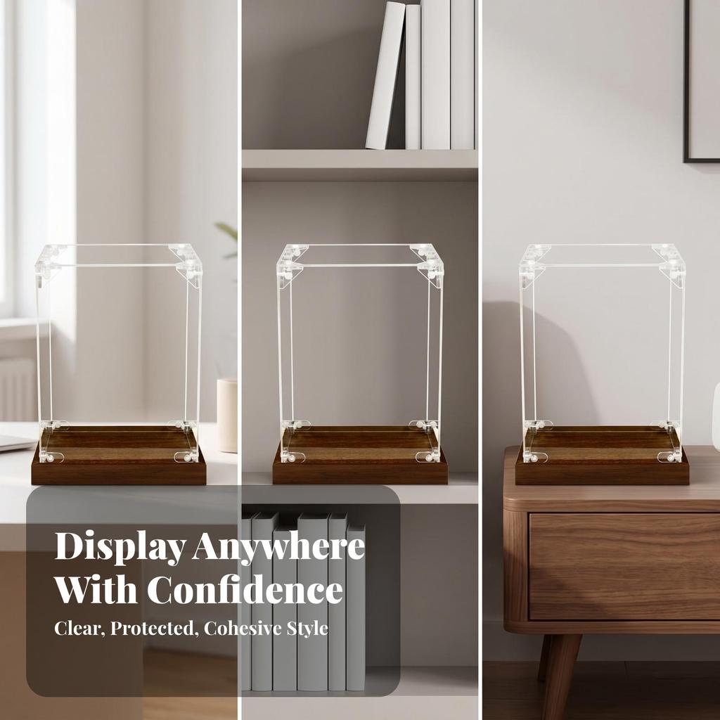 Transparent Acrylic Display Case | Box with Wooden Base,