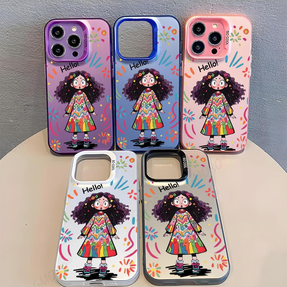 Ins Wind Hello Color Curly Hair Girl Mobile Phone Case iPhone16 Anti-drop Color Silver Apple 17 Girlfriend 15pm