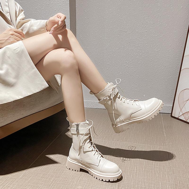 New Martin boots women's medium tube shows thin legs, good-looking and comfortable British style versatile locomotive boots, thick-soled side zipper