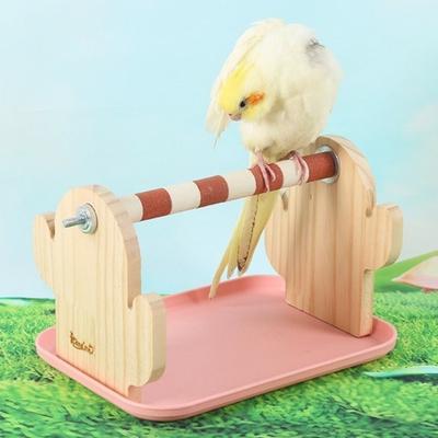 Bite Resistant Wooden Bird Platform with Tray Stable Interactive Enrichment Multi-functional Durable Bird Training Stand