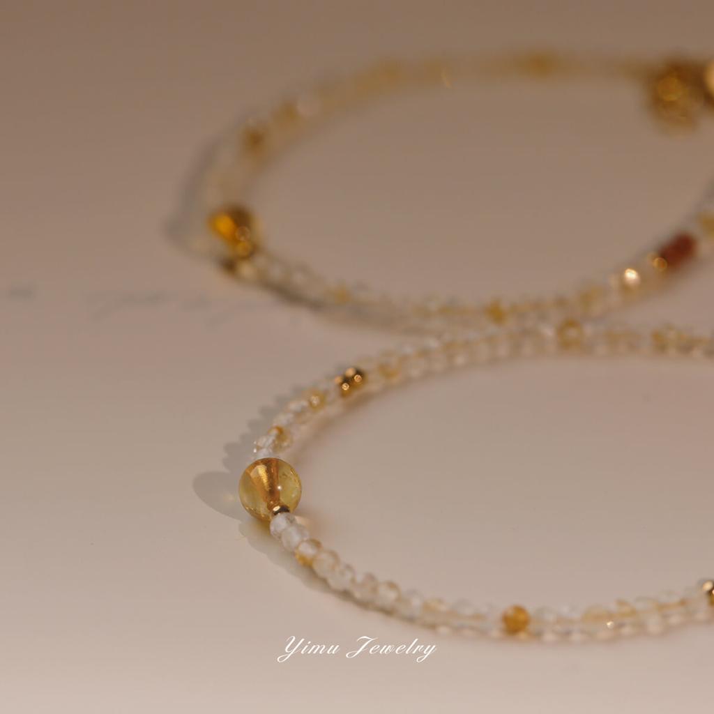 Small round natural citrine, strawberry quartz, amethyst, and aquamarine crystal bracelet for women, slim style
