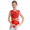 Kids Girls Gymnastics Outfit Keyhole Back Patchwork Sleeveless Glittery Rhinestones Leotard with V-front Waistband Shorts Hair Tie Headwear