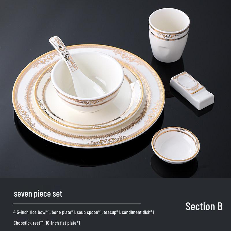 Hotel Restaurant Ceramic Tableware Set: Plates, Bowls, Cutlery, Chopsticks for Private Rooms - 7 or 8 Pieces