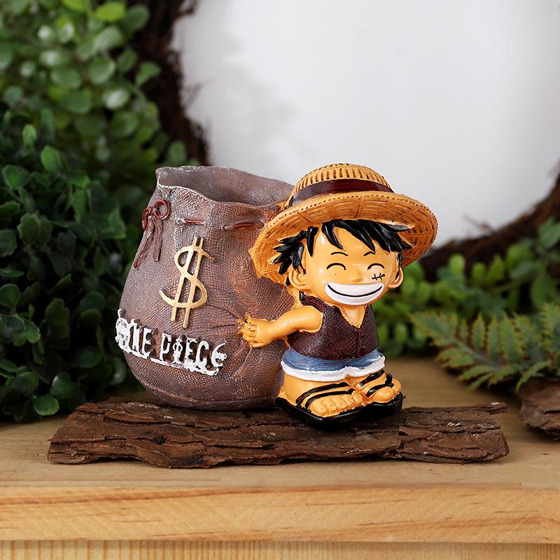 Japanese-Style Luffy Resin Pencil Holder - Cartoon Student Gift & Office Desk Ornament