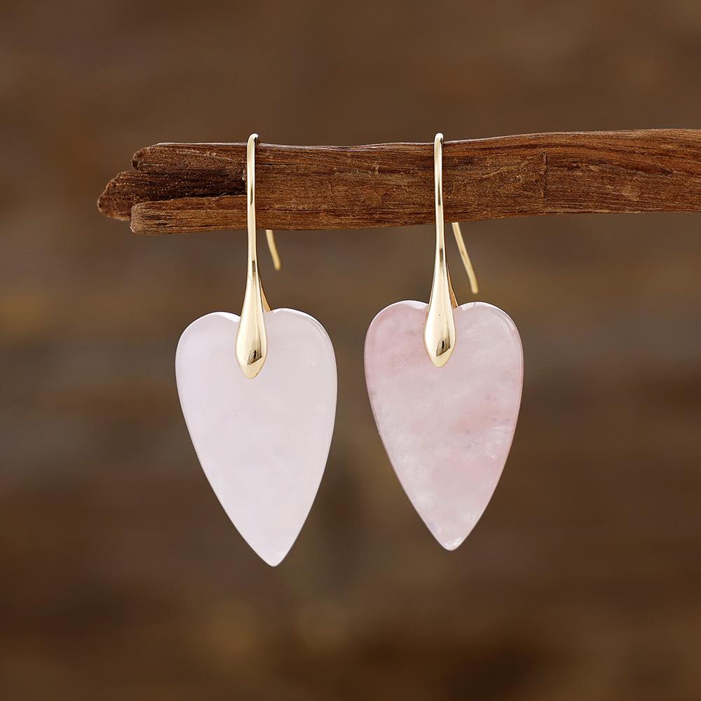New natural stone crystal love pendant, ear hook earrings, European, American, Japanese and Korean simple design, real gold-plated popular jewelry