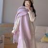 Winter Scarf Women Luxury Autumn Winter Cashmere Scarf Thickened Warm Shawl Classic Tassels Fluffy Scarf Solid Color Soft Shawl