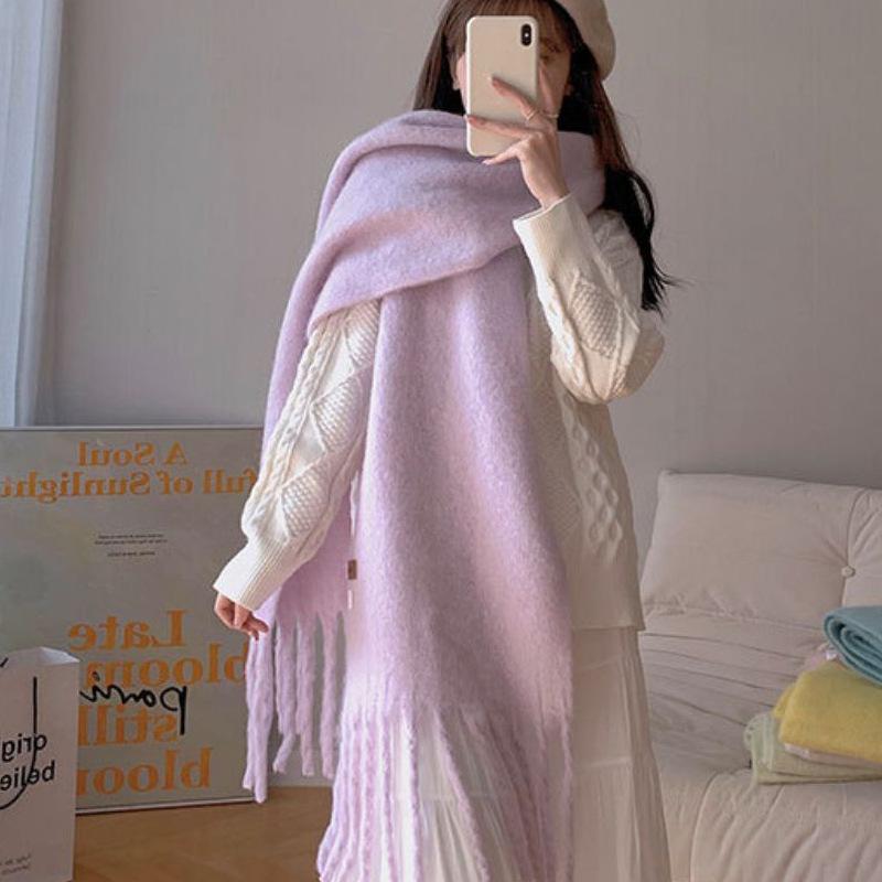 Winter Scarf Women Luxury Autumn Winter Cashmere Scarf Thickened Warm Shawl Classic Tassels Fluffy Scarf Solid Color Soft Shawl