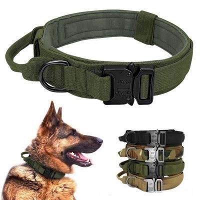 Military Tactical Dog Collar Adjustable Soft Nylon Outdoor Training K9 Collar with Handle Metal Buckle Fits Medium and Large Dog
