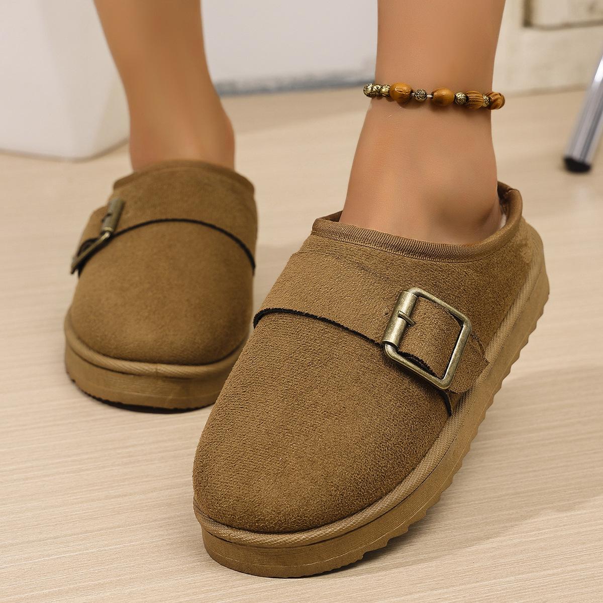 

2025 new snow boots women s autumn and winter short tube velvet cotton boots muffin thick-soled thickened cotton shoes bread half slippers 44 верблюд