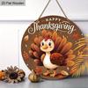 2D Flat Autumn Cartoon Turkey Welcome Wall Decorative Plaque, Round Wooden Hanging Plaque, Perfect for Fall Decor, Front Door, Porch, Garden