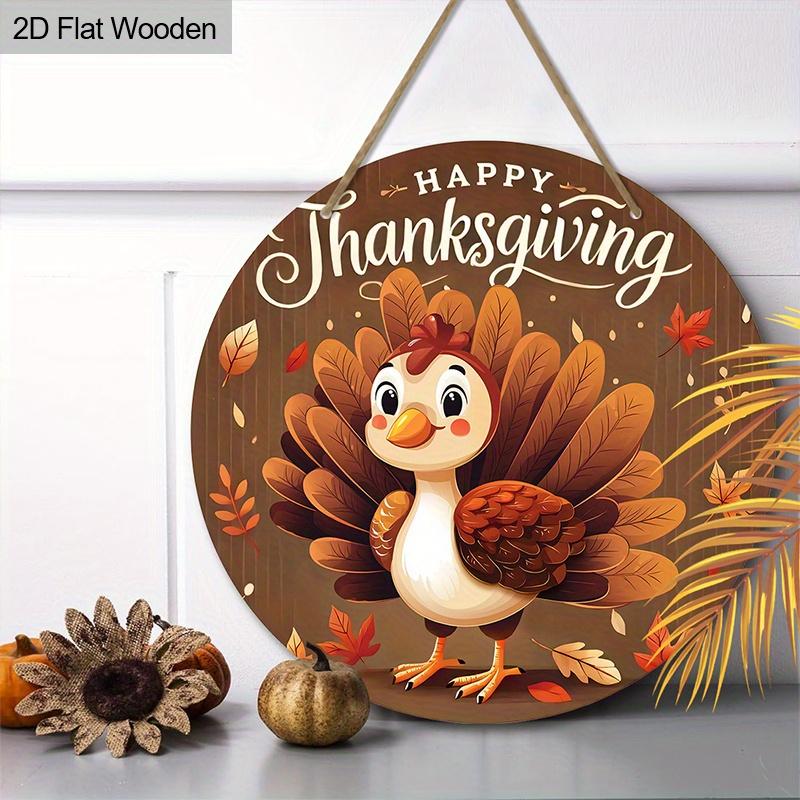2D Flat Autumn Cartoon Turkey Welcome Wall Decorative Plaque, Round Wooden Hanging Plaque, Perfect for Fall Decor, Front Door, Porch, Garden