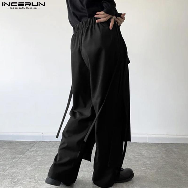 INCERUN Men Elastic Waist Irregular Layers Fake Two-piece Casual Loose Pants Trousers