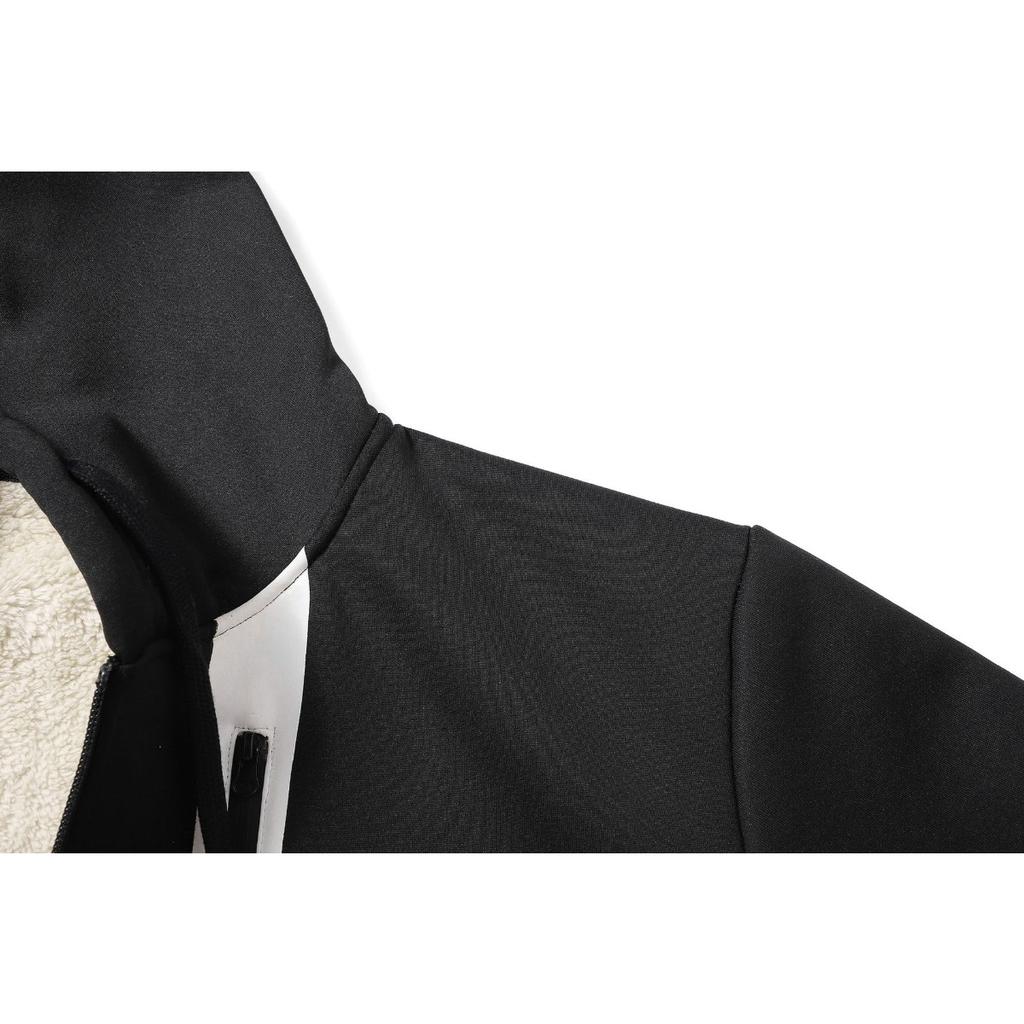 Hettejakke i lammeull for menn, høst og vinter med tykk fleecehette-cardigan, avslappet varm jakke