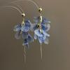 Pink Fabric Flower Clip on Earrings for Women Fashion Handmade Long Tassel Ear Clips Sweet Temperament Banquet Vacation Jewelry
